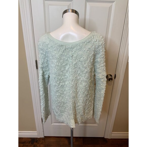 Free People Light Seafoam Green Chunky Knit V-Neck Sweater, Size XS - Picture 4 of 5
